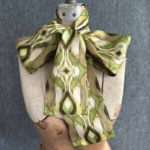 Vintage Talbots silk sash scarf ikat pattern tan green brown double sided 4x66